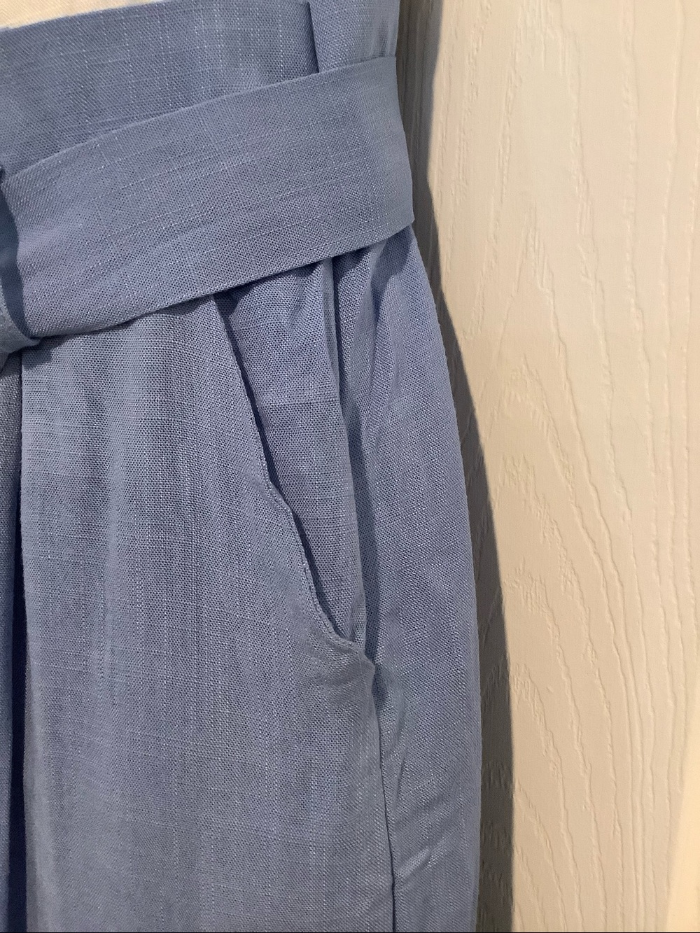 NWT REVAMPED White/Blue Gauzy Paper Bag Waist Coastal Beachy Summer Jumpsuit S - Picture 5 of 12